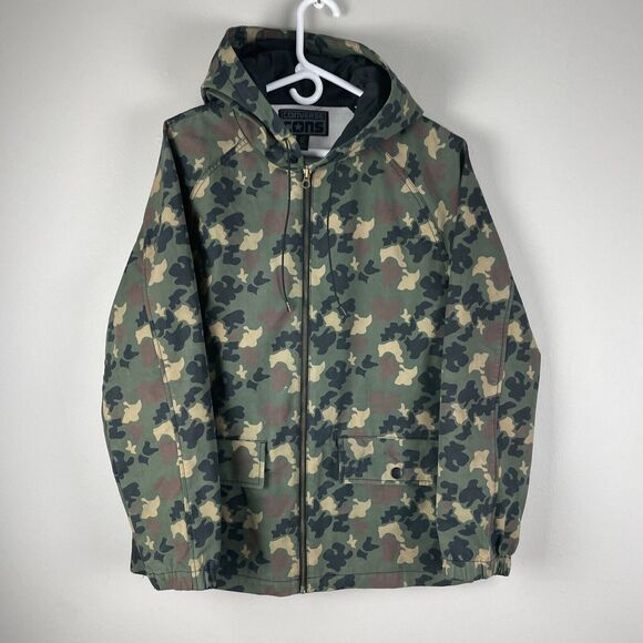 Converse Mens Camo Jacket Military Style Full Front Zip Hooded Size M Pockets - Picture 5 of 12